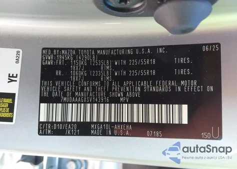 2025 Toyota Corolla Cross Xle из США, поврежденный, VIN 7MUDAAAGXSV143916